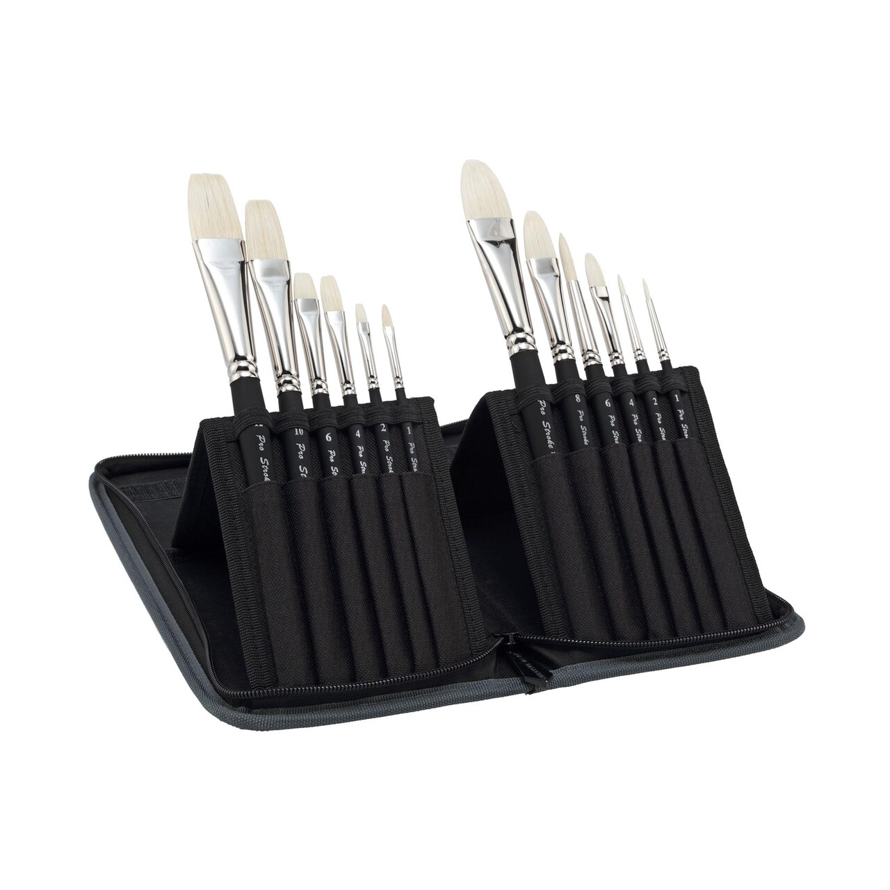 Creative Mark Pro Stroke Premium White Chungking Hog Bristle Artist Paint Brush - Short Handle Set of 12 with Easel Case - Natural Bristle Brush w/ Soft Touch Handle for Oils and Acrylics